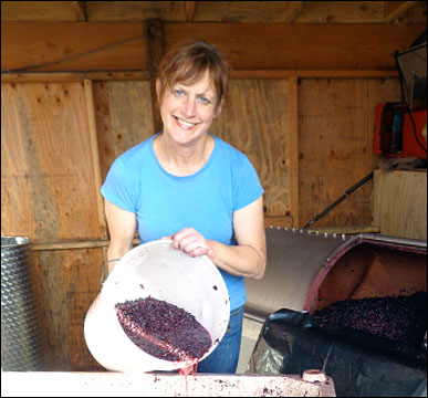 loading press with fermented grapes